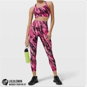 Lululemon Pink and Black Wunder Train HR 25" Leggings